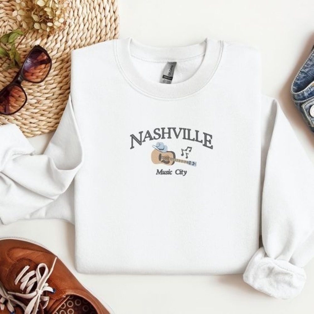 Nashville Music City Embroidered Crewneck Sweatshirt